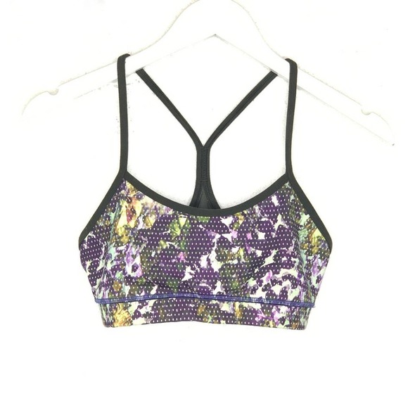 Lululemon Flow Y Sports Bra Floral Multi Gator Green Luon Workout FLAW Size 6 - Picture 2 of 8